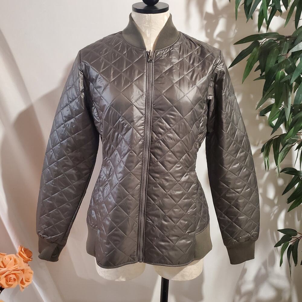 Columbia Omni-Heat Interchange Quilted Bomber Puff Jacket Womens Size M Taupe
